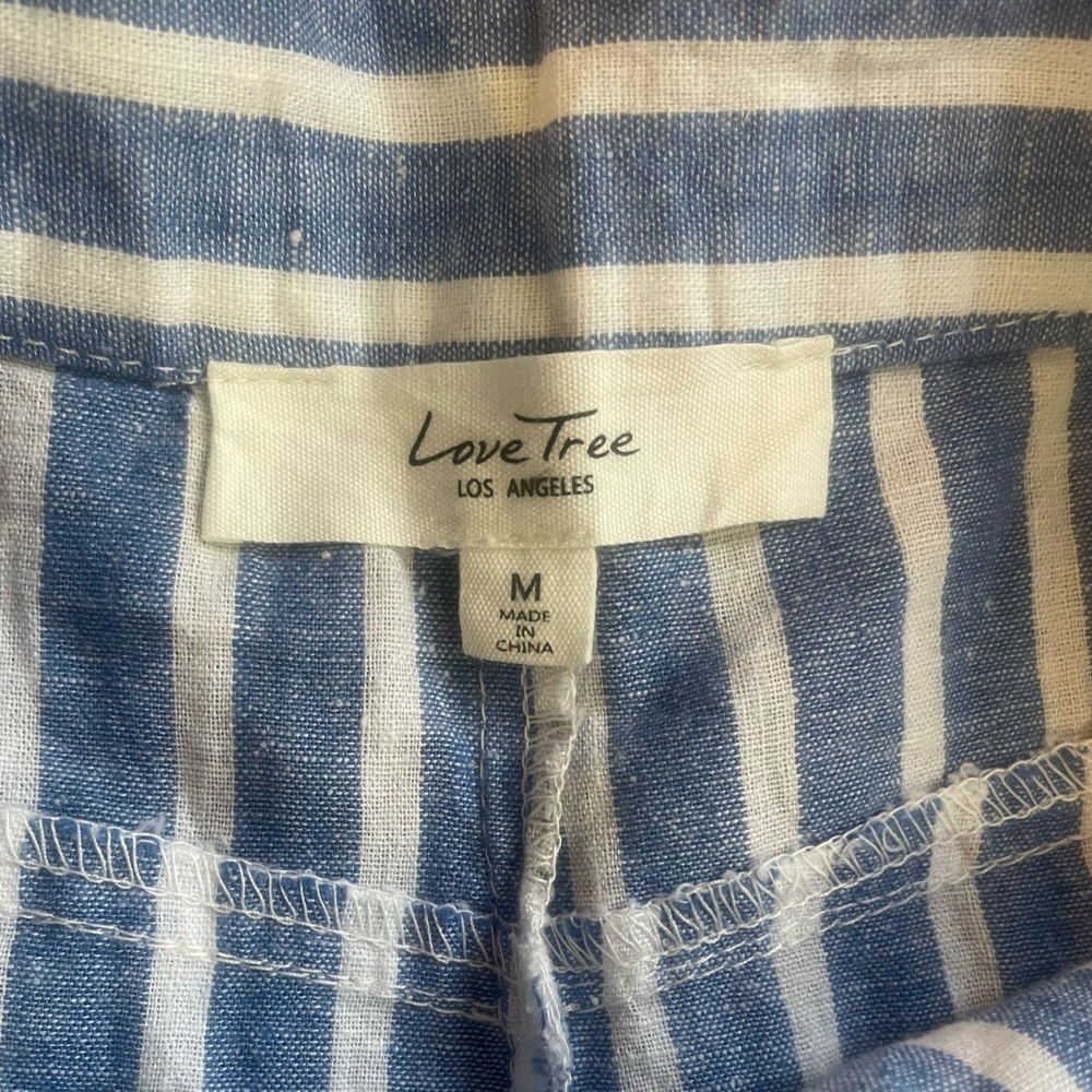 Love Tree Stripped blue, White,linen blend shorts, Small - Picture 7 of 8
